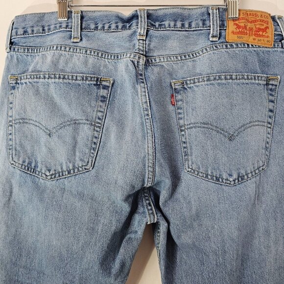 Levis 505 Jeans Mens Tag 38x30 Act 37x29 Blue Distressed Stright Leg Denim - Picture 4 of 10